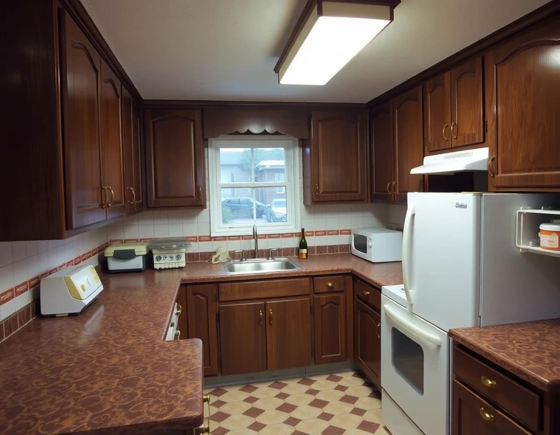 Kitchen before DecorAI transformation - outdated cabinets and countertops