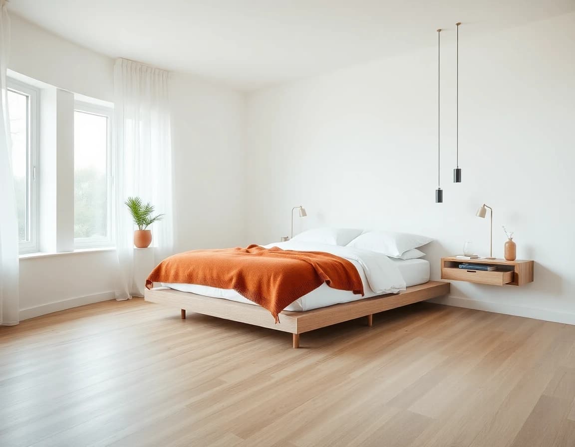 Bedroom after DecorAI transformation - modern minimalist style with bright colors