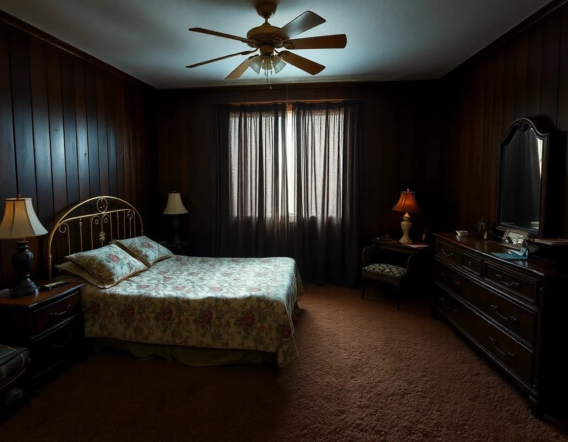 Bedroom before DecorAI transformation - dated furniture and dark colors