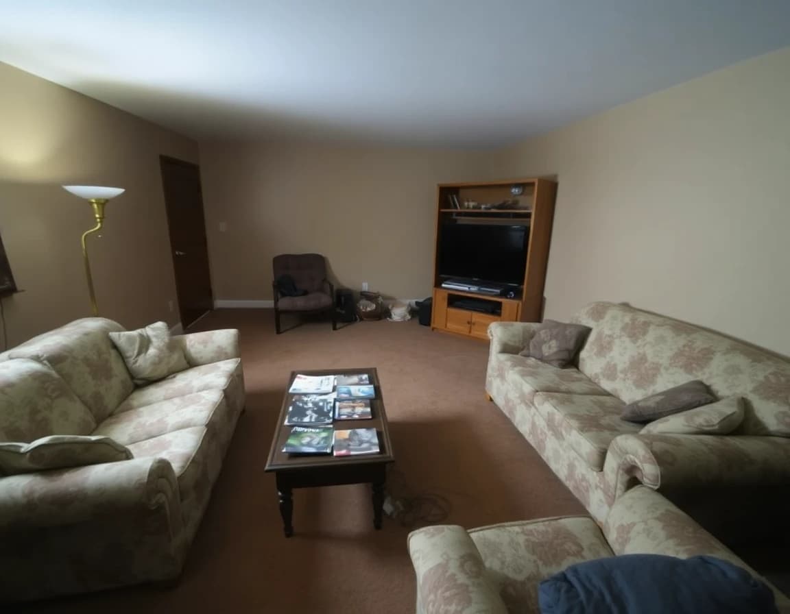 Living room before DecorAI transformation - outdated furniture and poor layout