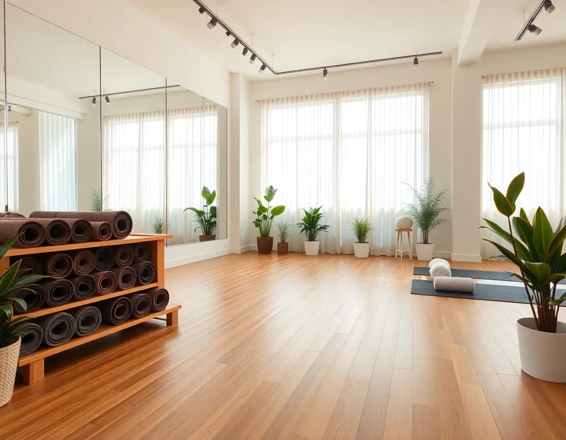 Yoga room after DecorAI transformation - serene yoga studio with bamboo floors