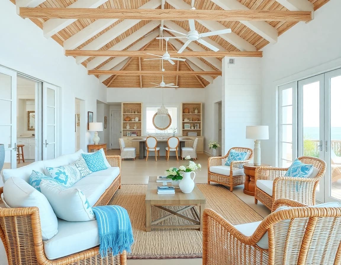 Coastal interior design style - example room transformation by DecorAI