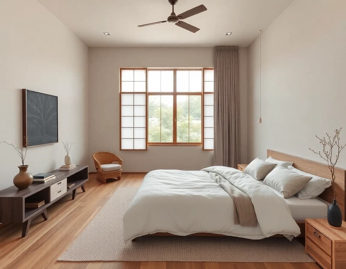 Japandi interior design style - example room transformation by DecorAI